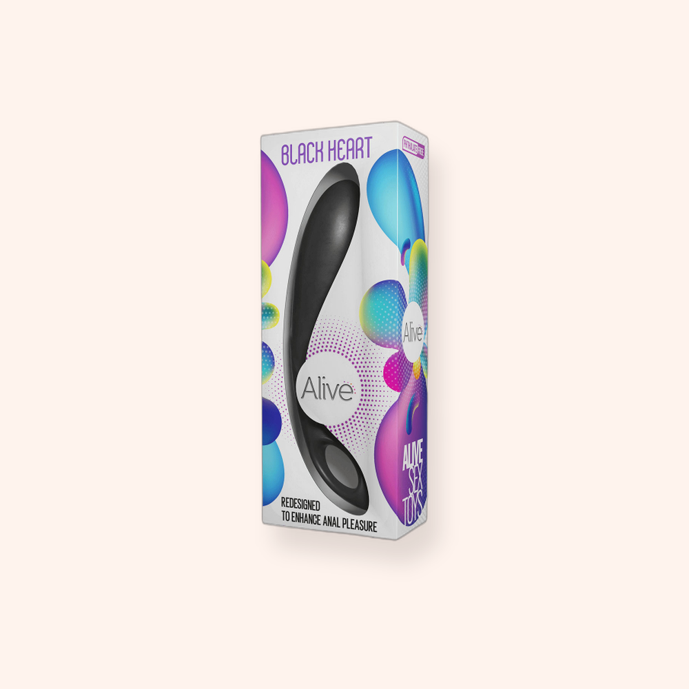 Stimulateur anal Black Heart Alive, sonde courbée en silicone